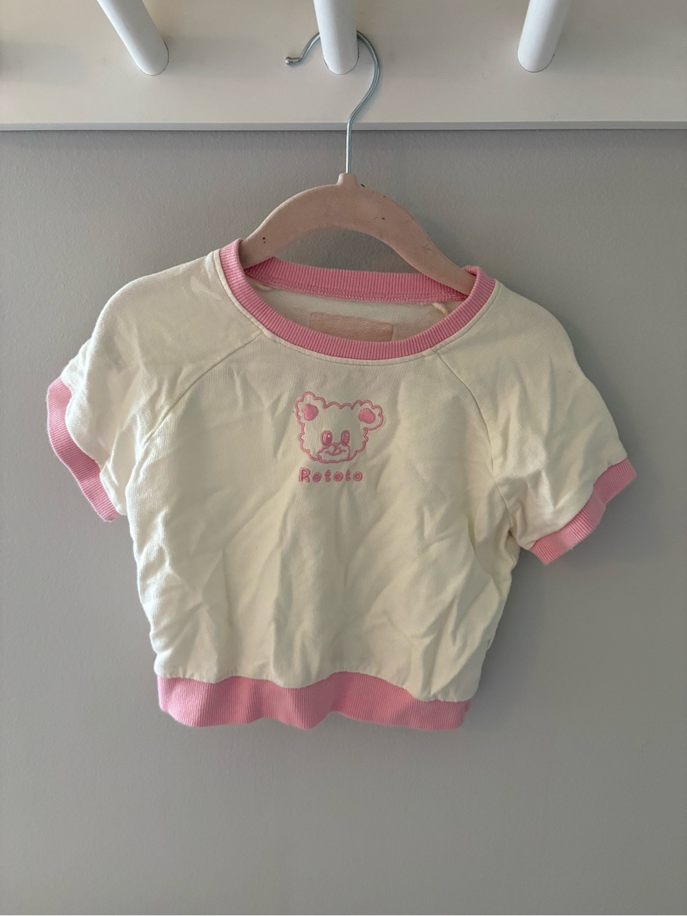 Girls' Bear Cream Short-Sleeve Tee with Pink Trim